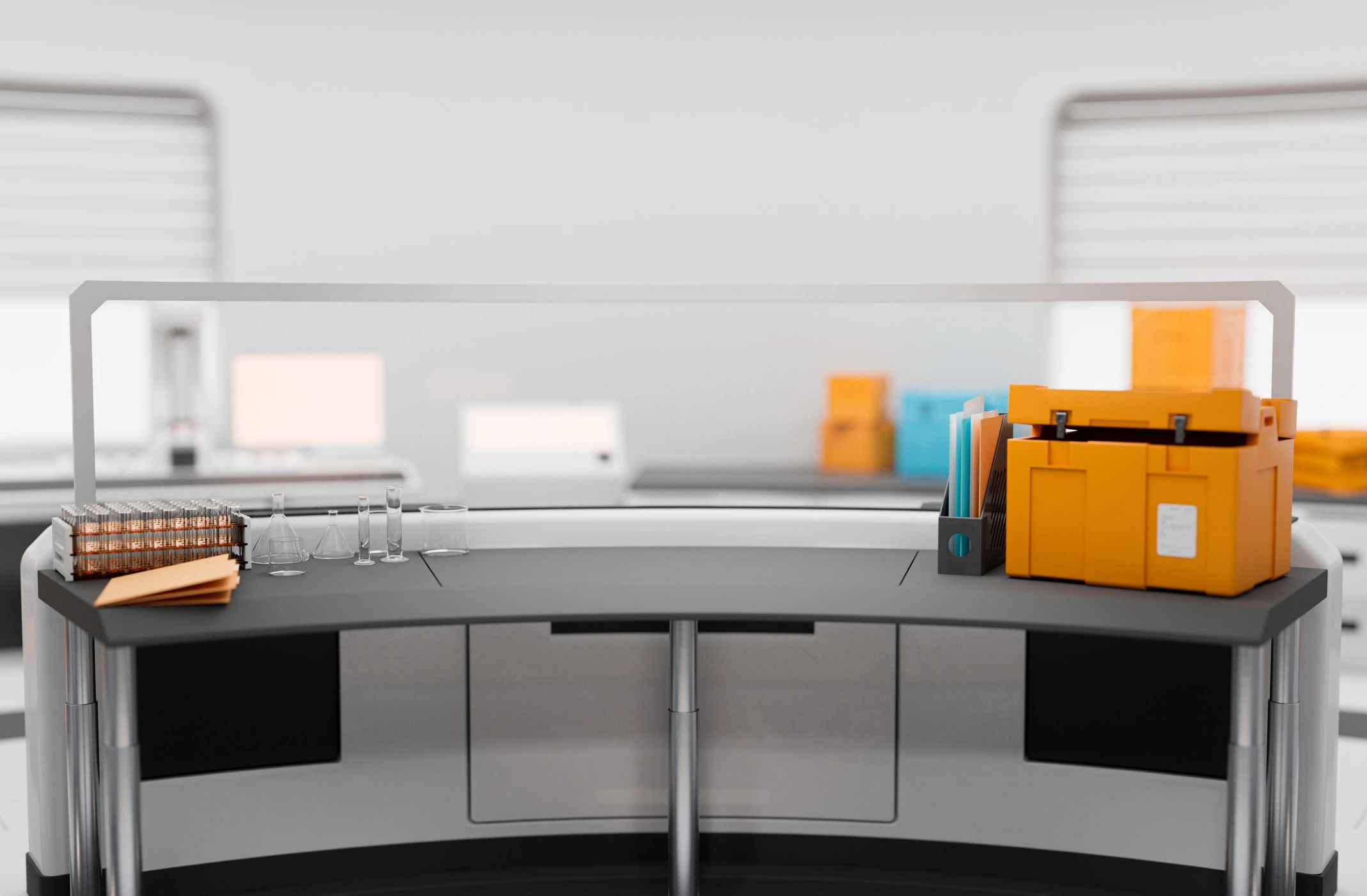 Clean laboratory workspace with organized bench area