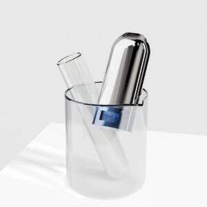 Luxury dermatological skincare Stick mockup, metallic silver Oval shape push up container, elagant Rotating tube cream stick with electroplating texture, cosmetology beauty brand in laboratory concept