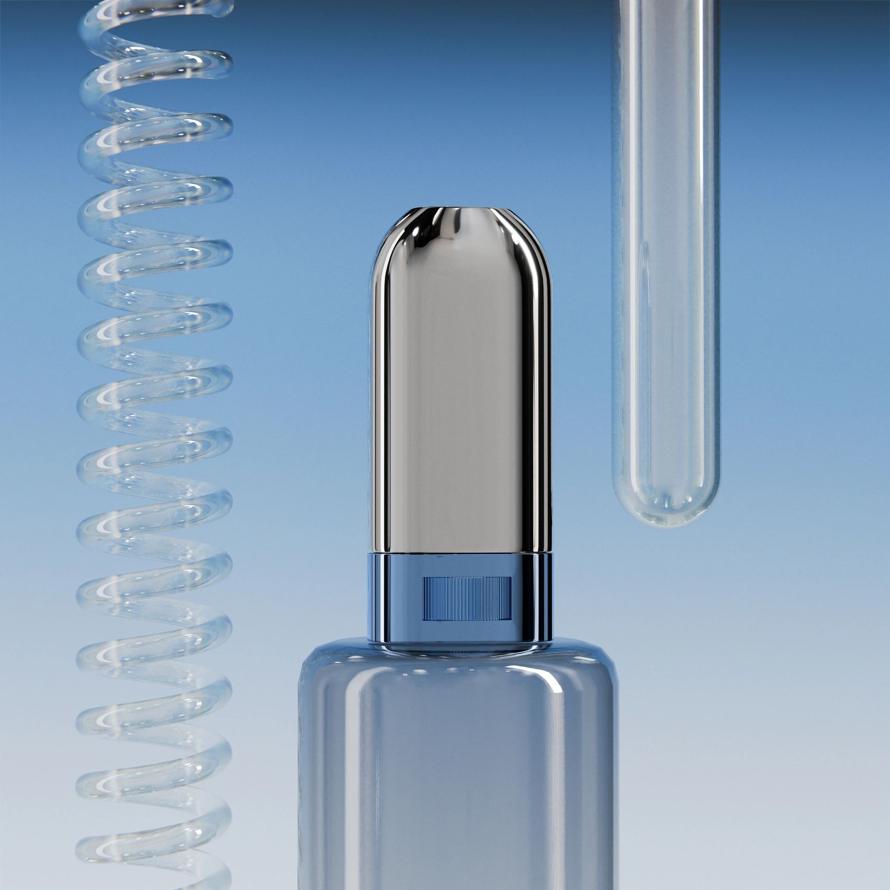 Luxury dermatological skincare Stick mockup, metallic silver Oval shape push up container, elagant Rotating tube cream stick with electroplating texture, cosmetology beauty brand in laboratory concept